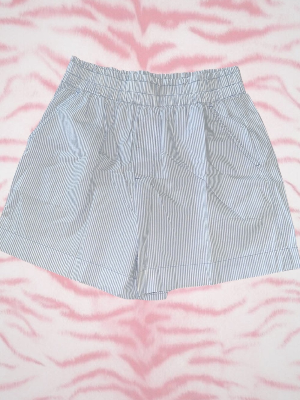 aerie Light Blue Pinstripe Elastic-Waist Shorts